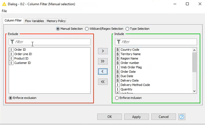 Filtrer une colonne KNIME 